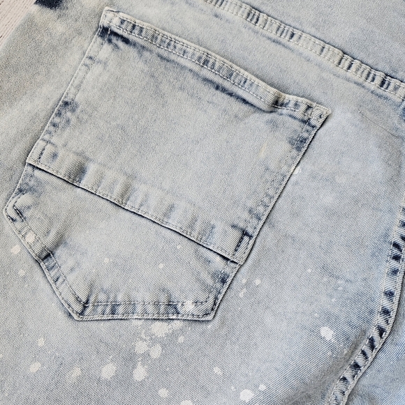 Plus Size Men Light Blue Distressed Denim Biker Shorts - Skinny Fit - Picture 8 of 15